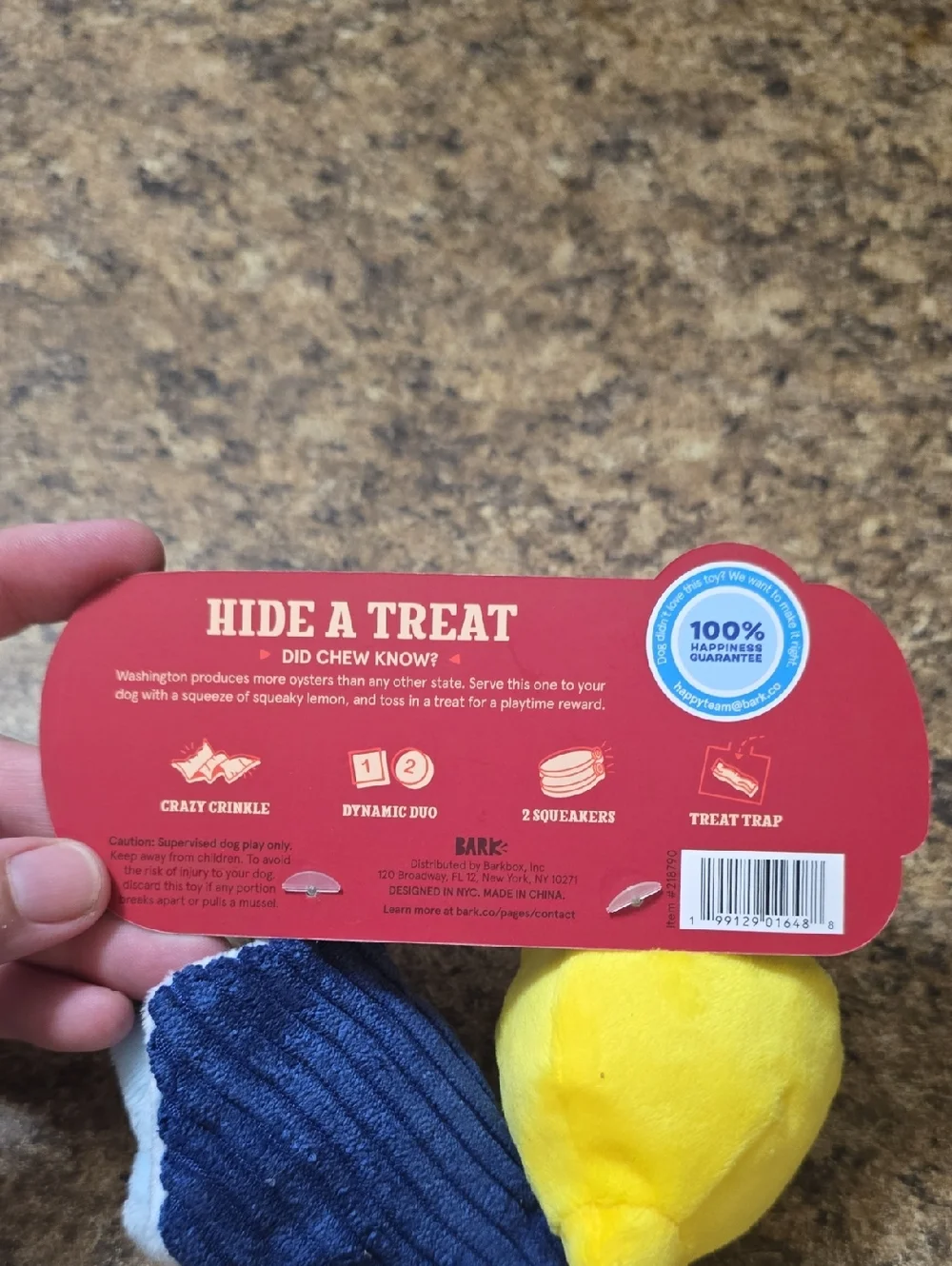Bark Lemon Pupper Oyster Toy - Yellow & Navysize‎ Small 0-20 Pounds NWT